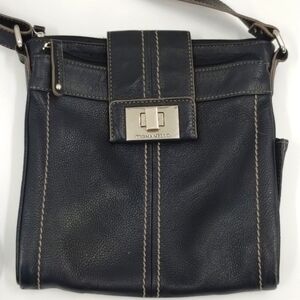 Tignanello Crossbody Bag Purse black soft leather 3 compartments  adj strap
